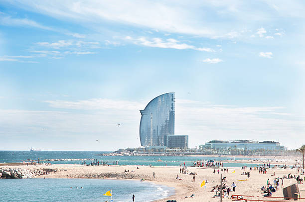 Barcelana beach Barcelana a beach hotel in the background barcelona beach stock pictures, royalty-free photos & images