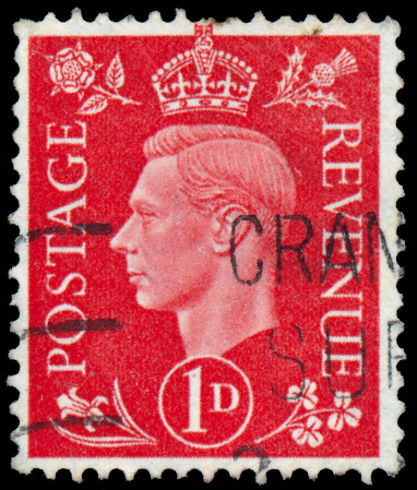 Exeter, United Kingdom - February 1, 2010: British Used Postage Stamp showing Portrait of Queen Elizabeth 2nd, printed and issued from 1952 to 1965