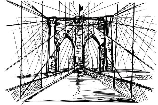 illustrazioni stock, clip art, cartoni animati e icone di tendenza di disegno a mano del ponte di brooklyn-vettoriale - brooklyn bridge new york city brooklyn famous place