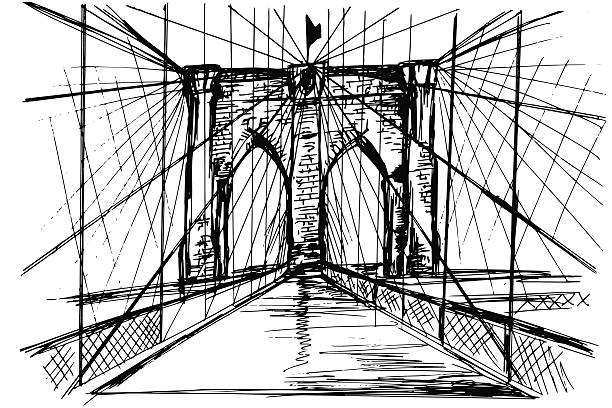 ilustrações de stock, clip art, desenhos animados e ícones de mão desenhada ponte de brooklyn-vector - brooklyn new york city bridge new york state