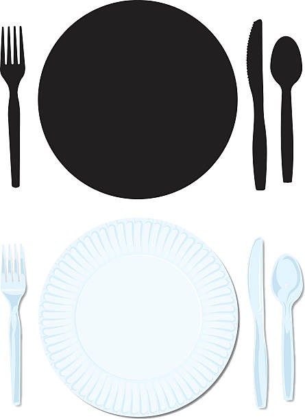Place Setting - Paper Plate, Plastic Fork, Spoon, Knife Place Setting - Paper Plate, Plastic Fork, Spoon, Knife. Two versions of a Picnic Place setting illustration. Check out my “Picnic and Grill” light box for more. paper plate stock illustrations