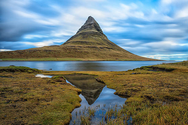 Iconic Kirkjufell Mountain, West Iceland Kirkjufell mountain, autumn colors, water reflection,  West Iceland hraunfossar stock pictures, royalty-free photos & images