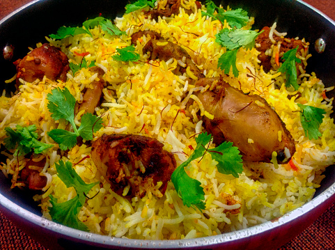 A popular, traditional chicken-rice preparation in India.