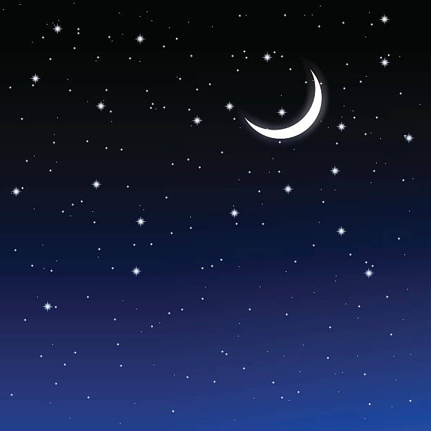 starry sky and crescent - moon stock illustrations