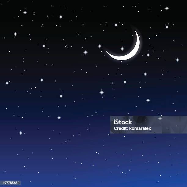 Starry Sky And Crescent Stock Illustration - Download Image Now - Star - Space, Star Shape, Night
