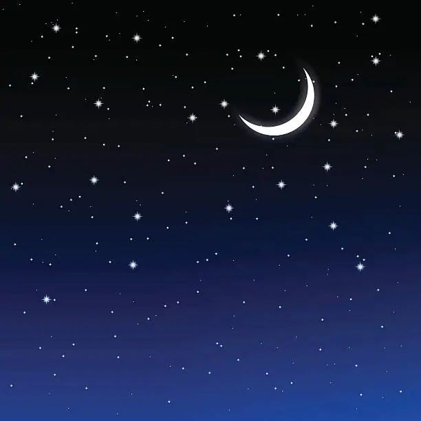 Vector illustration of starry sky and crescent