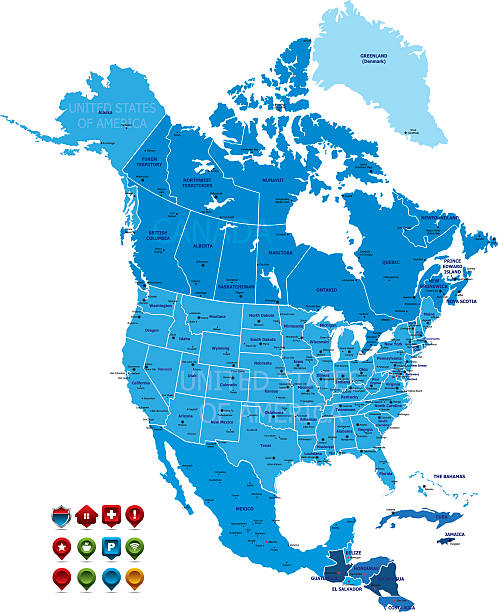 nordamerika-karte - map usa canada cartography stock-grafiken, -clipart, -cartoons und -symbole