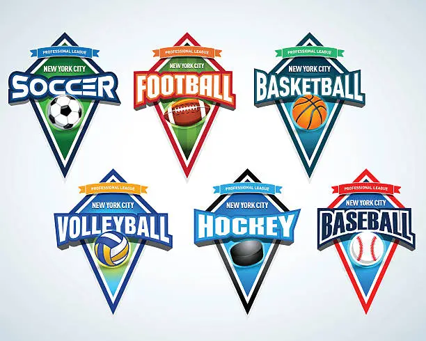 Vector illustration of Sport team emblems, pennants. Sport badge for tournament or championship.