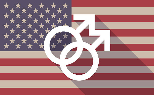 istock Long shadow USA flag icon with a gay sign 497786882