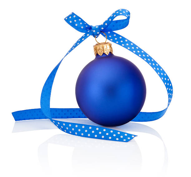 istock Blue Christmas ball with ribbon bow Isolated on white background 497787232
