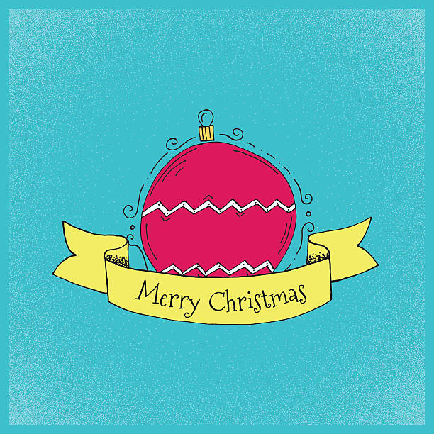 Cartoon Style Hand Drawn Christmas Ornament Greetings Card Label vector art illustration