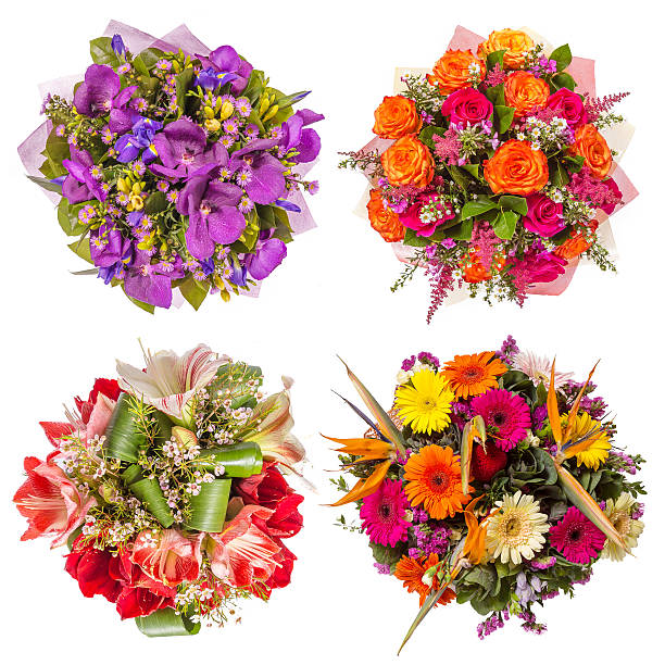 istock Top view of four colorful flower bouquets 497787382