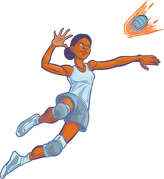 ilustraciones, imágenes clip art, dibujos animados e iconos de stock de chica de enriquecimiento flaming voleibol vector ilustración dibujo animado - volleyball volleying women female