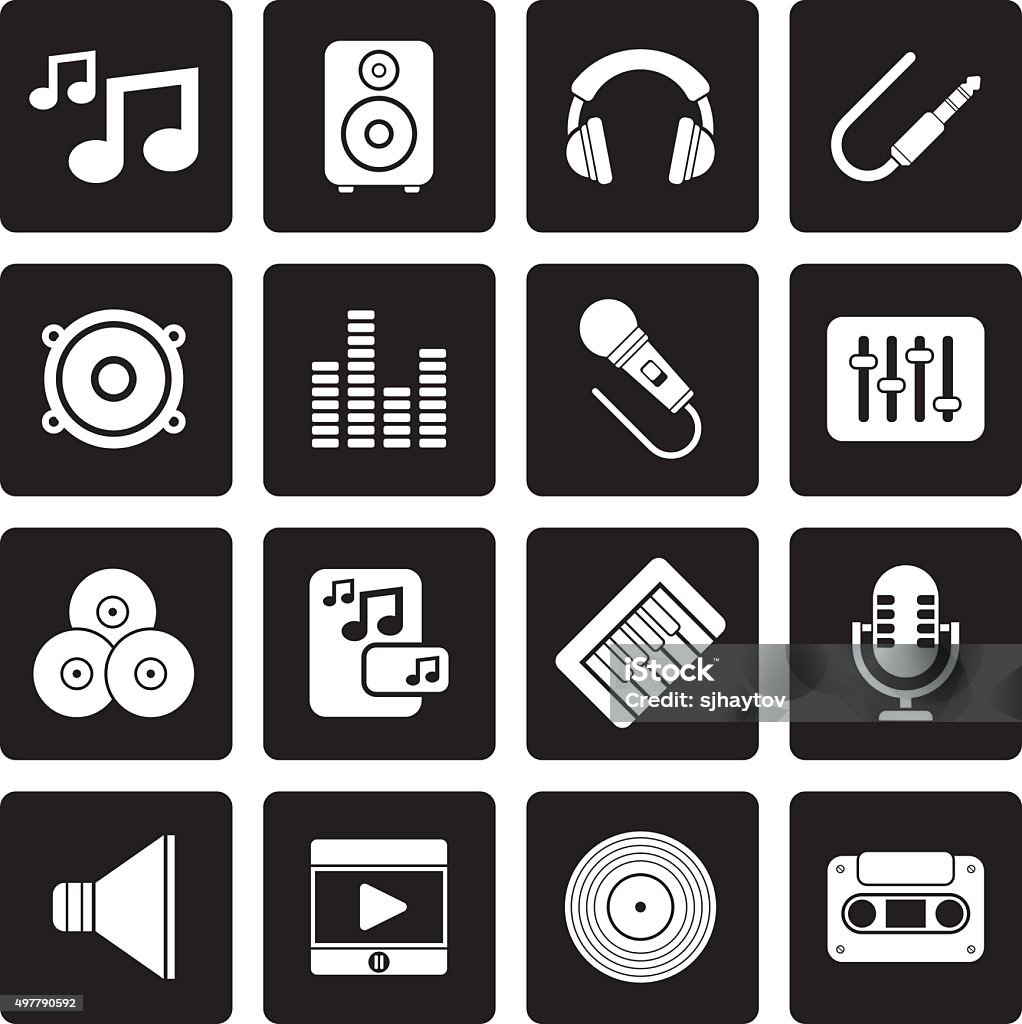 Black Music, sound and audio icons Black Music, sound and audio icons - vector icon set 2015 stock vector