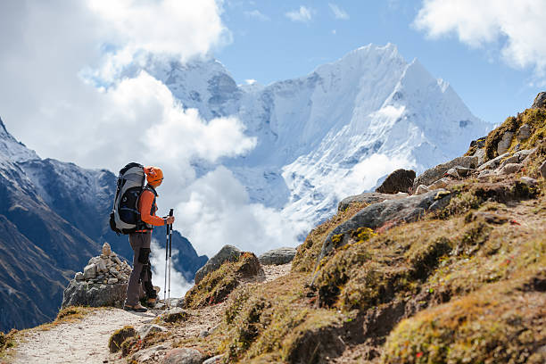 istock Hiker walks on train in Himalayas 497791532