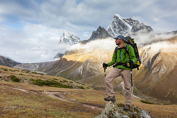 istock Hiker posing in Himalayas in front of big mountains 497791742