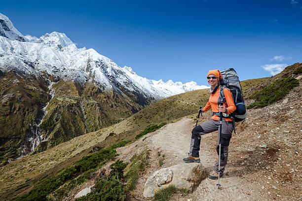 istock Hiker posing in Himalayas in front of big mountains 497791926
