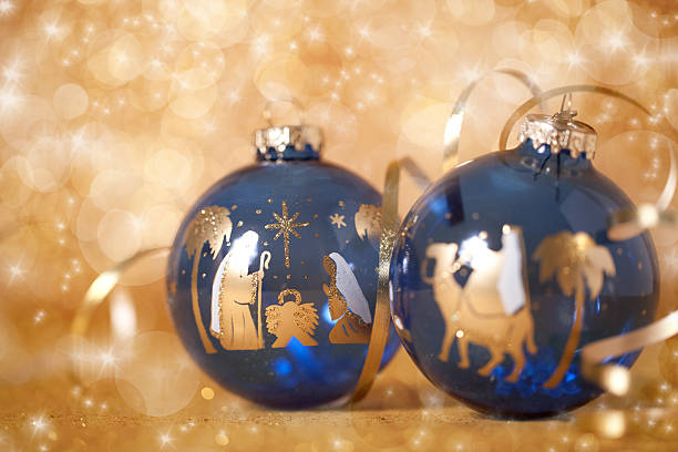 istock Wise Men Three Kings Nativity Scene Christmas Bauble on Gold 497793280