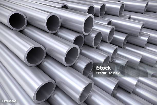 Stack Of Stainless Steel Pipes Stock Photo - Download Image Now - Stainless Steel, Tubing, Cylinder