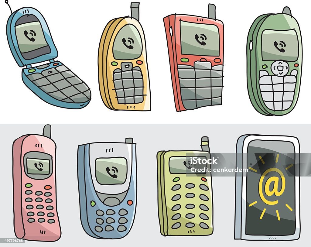 sketchy old mobiles and new one easy editable vector... Mobile Phone stock vector