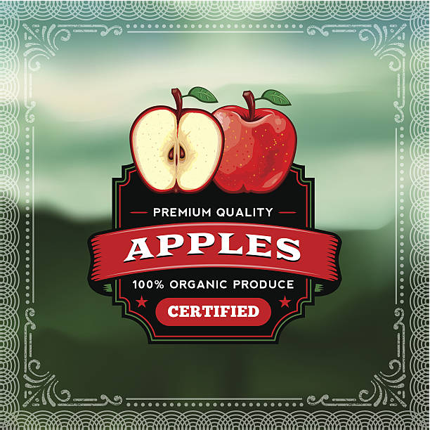 f & b label-äpfel - red delicious apple red gourmet apple stock-grafiken, -clipart, -cartoons und -symbole