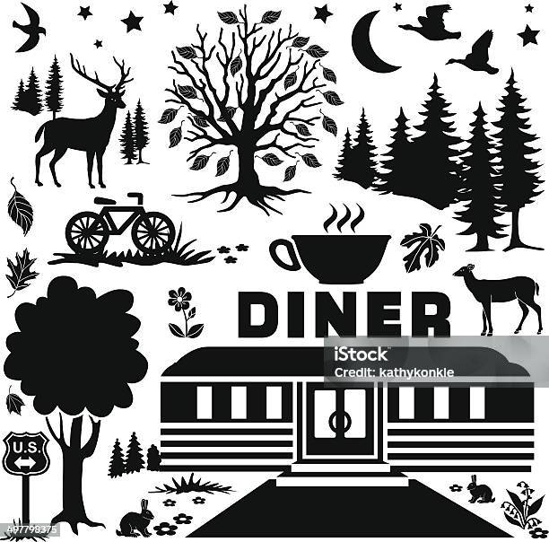 Ländliche Diner Bei Nacht Designelemente Stock Vektor Art und mehr Bilder von Abenddämmerung - Abenddämmerung, Bock - Männliches Tier, Designelement