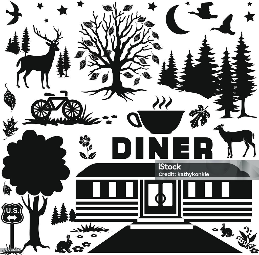 rural diner de nuit des éléments de design - clipart vectoriel de Animaux à l'état sauvage libre de droits