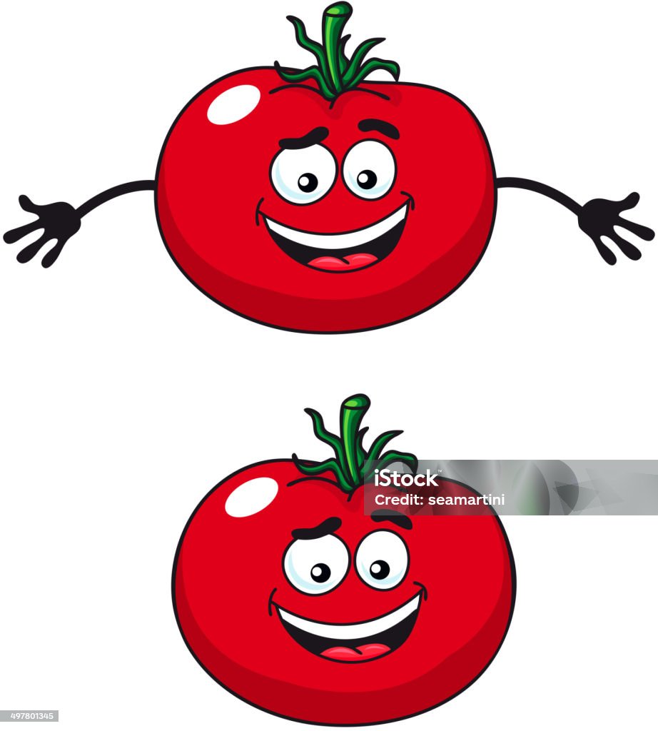 Two happy tomatoes illustration cartoon vector illustration of two happy red tomatoes Anthropomorphic Smiley Face stock vector