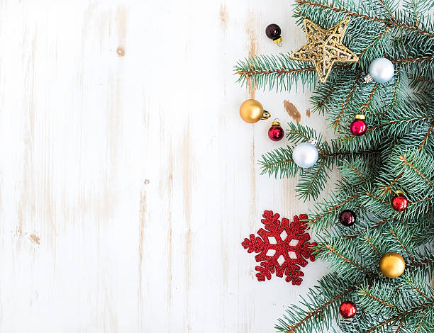 istock Christmas or New Year decoration background: fur-tree branches, colorful 497802038