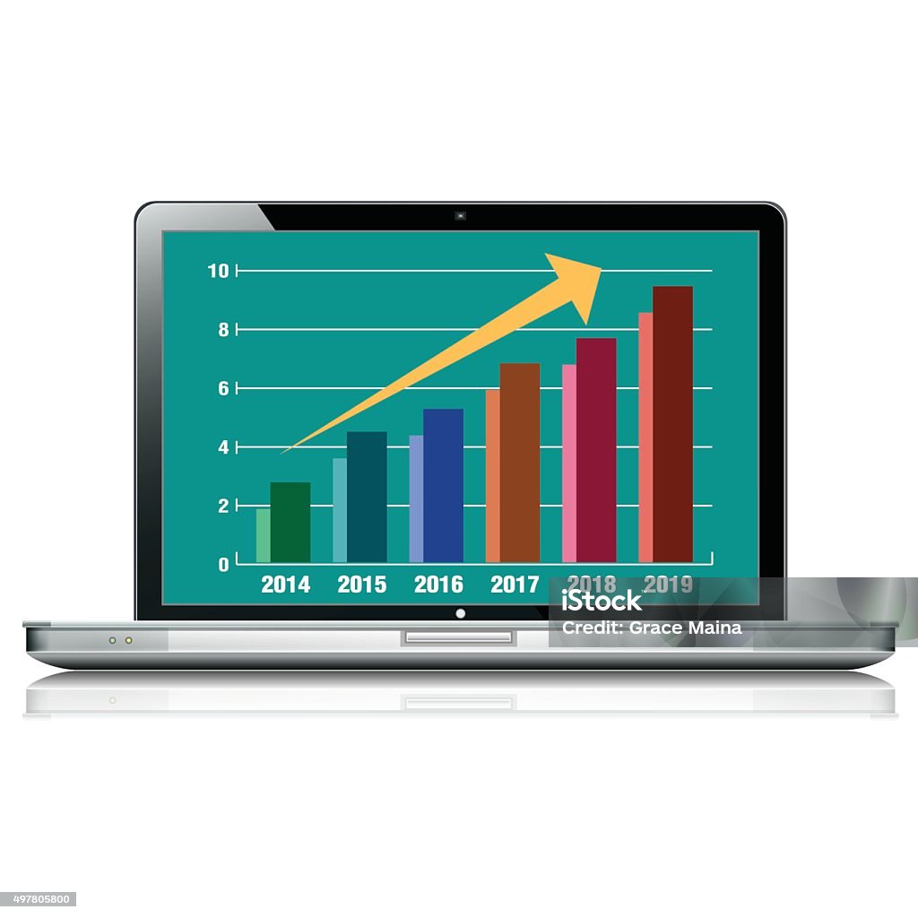 Vector Computer Graph Computer Laptop With Graph And Data Vector Stock Illustration ...