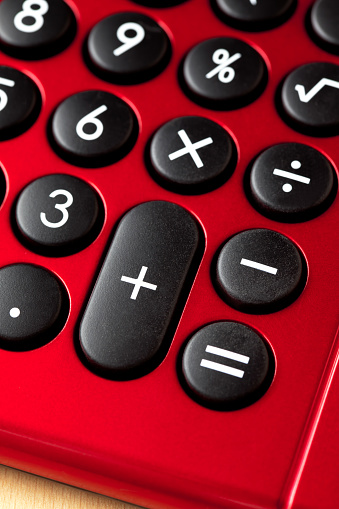 Red calculator, close up