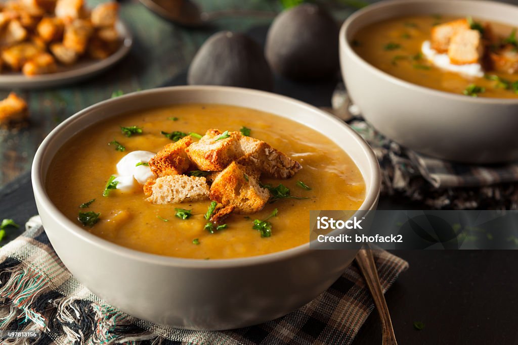 Homemade Hot Butternut Squash Soup Homemade Hot Butternut Squash Soup with Toppings Butternut Squash Stock Photo