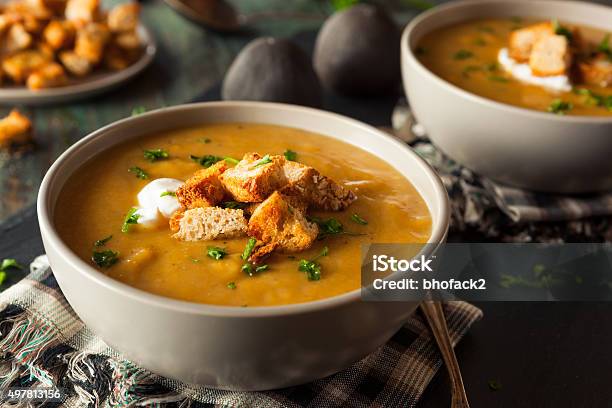 Homemade Hot Butternut Squash Soup Stock Photo - Download Image Now - Butternut Squash, 2015, Appetizer