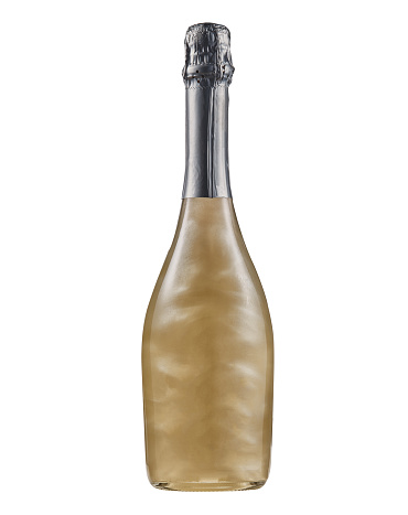 Champagne bottle isolated on a white background supplied with a hand drawn clipping path, with no label on the bottle.
