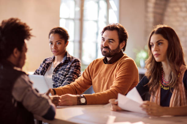 istock Business team talking to a candidate at job interview. 497813876