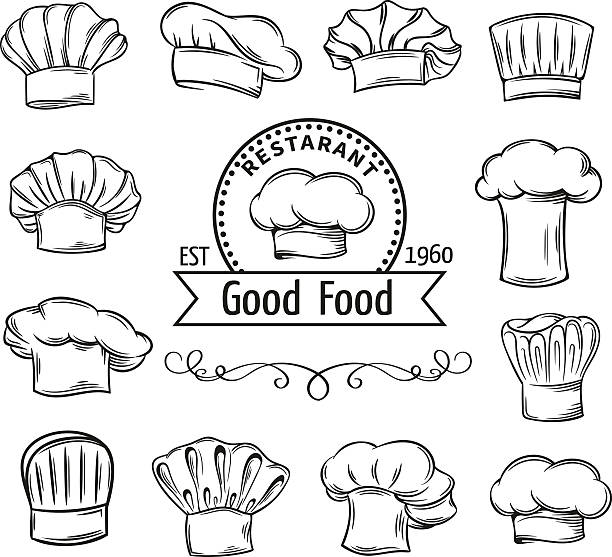 Decorative chef toques Decorative chef toques and hats set  for restaurant, cafe and menu design toque stock illustrations