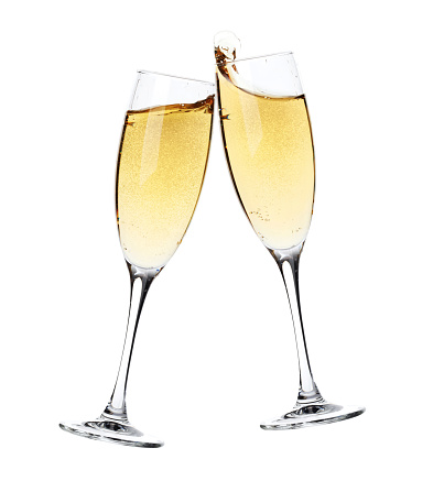 Cheers! Two champagne glasses. Isolated on white background