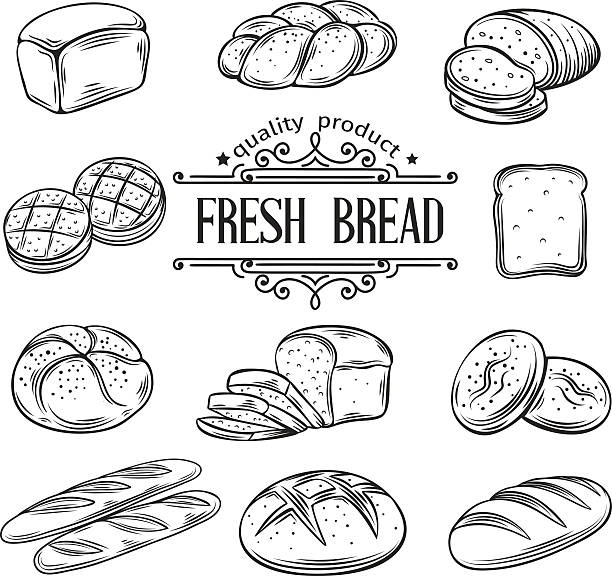 ilustrações de stock, clip art, desenhos animados e ícones de vector mão desenhada decorativo pão - pão fresco