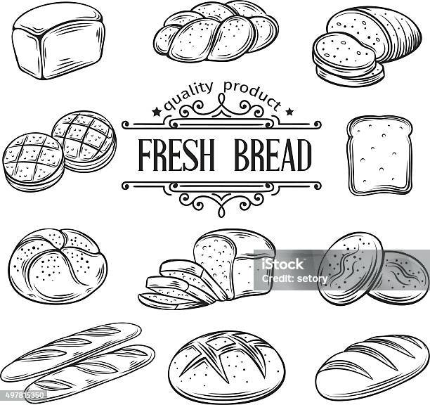 Vector Hand Drawn Decorative Bread Stock Illustration - Download Image Now - Bread, Loaf of Bread, Doodle