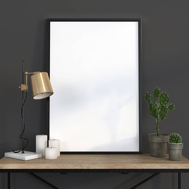 istock Mock up poster with a golden lamp 497816044
