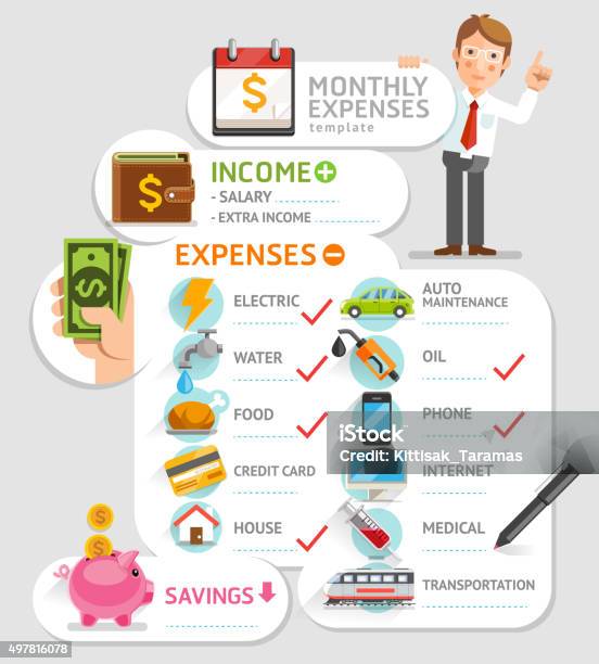 Monthly Expenses Template Stock Illustration - Download Image Now - Infographic, Budget, Home Finances