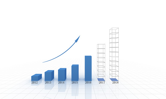 Graph going up and red arrow, Bar graph with arrow, Business concept. 3D illustration