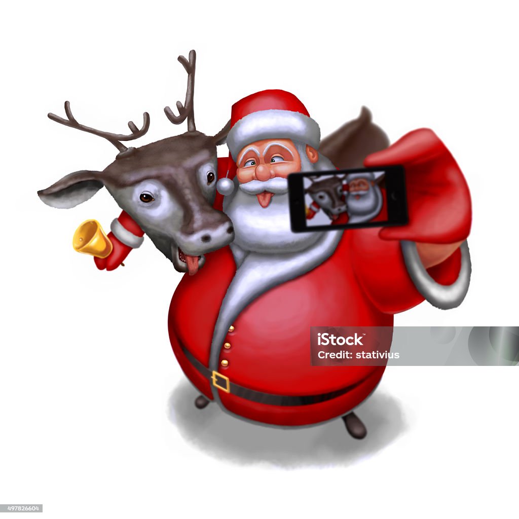 Père Noël et renne est photographié sur un smartphone - Illustration de 2015 libre de droits
