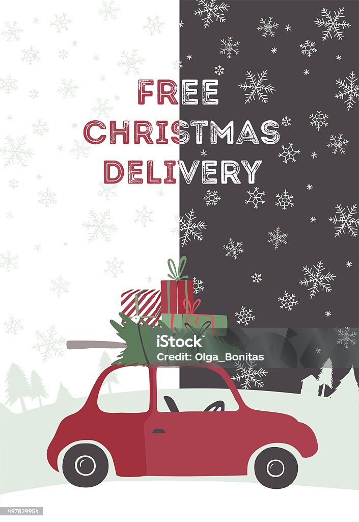 Spesial christmas delivery vector Illustration Spesial christmas delivery vector Illustration. Small red car with gifts and christmas tree on the top. Free of Charge stock vector