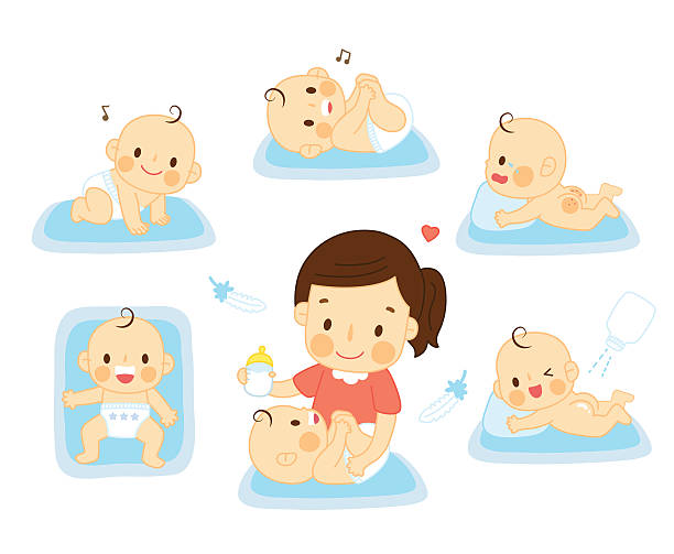 illustrazioni stock, clip art, cartoni animati e icone di tendenza di set bambino con madre - diaper baby crawling cartoon