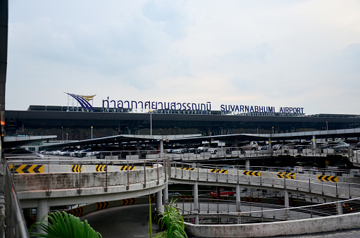 Bangkok, Thailand - October 8, 2015: Exterior Building and car park of Suvarnabhumi International Airport in Bangkok, Thailand.