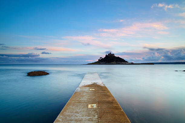 A long exposure of St Michael's Mount, an historic medieval church off the coast of Cornwall.