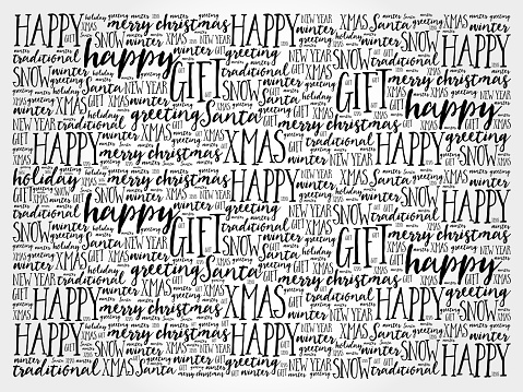 Happy Holidays and Christmas background word cloud, holidays lettering collage