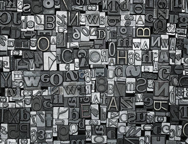 Letterpress background Close up of many old, random metal letters with copy space calligraphy photos stock pictures, royalty-free photos & images