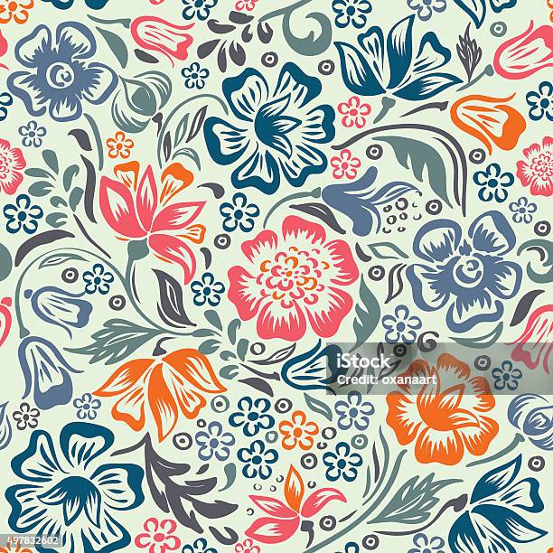 Floral Vector Seamless Pattern Stock Illustration - Download Image Now - 2015, Abstract, Arts Culture and Entertainment